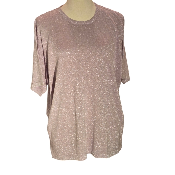 Anna Gray Silk Blend Boat Neck Pale Mauve Silver Metallic Sweater Women size 1X - Picture 1 of 8